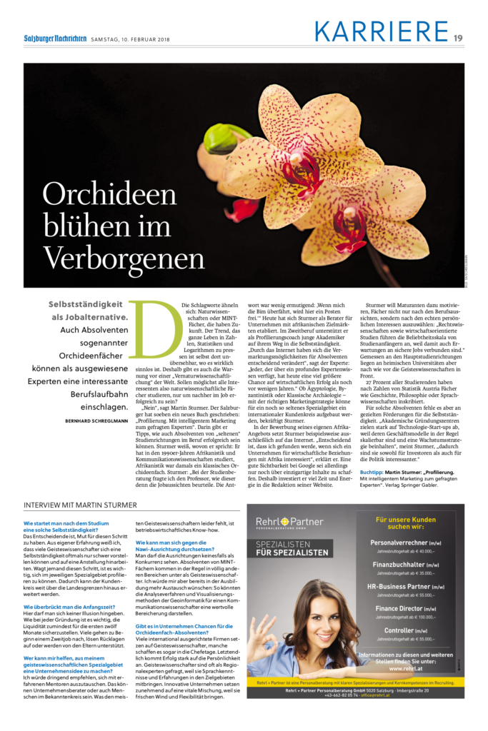 Salzburger Nachrichten: Orchideen blühen im Verborgenen - Beitrag über das Buch Profilierung von Martin Sturmer
