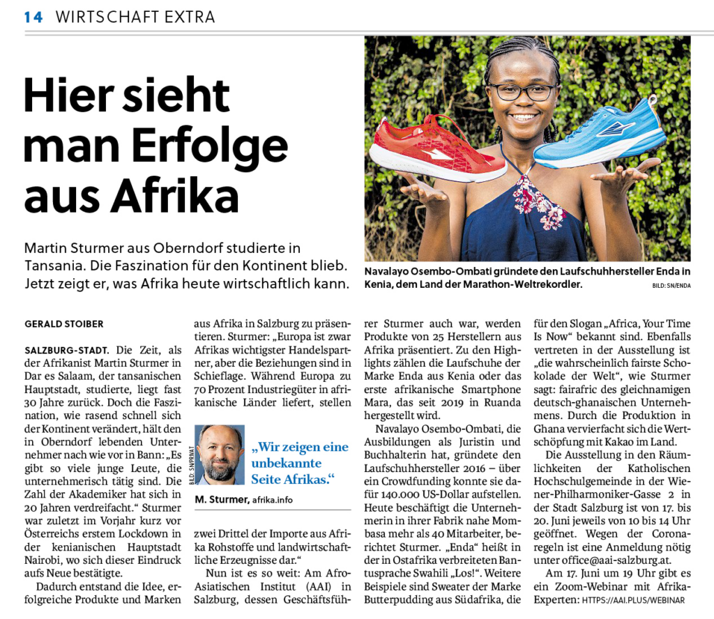 Salzburger Nachrichten: Hier sieht man Erfolge aus Afrika - Beitrag über die Ausstellung "Made in Africa" in Salzburg