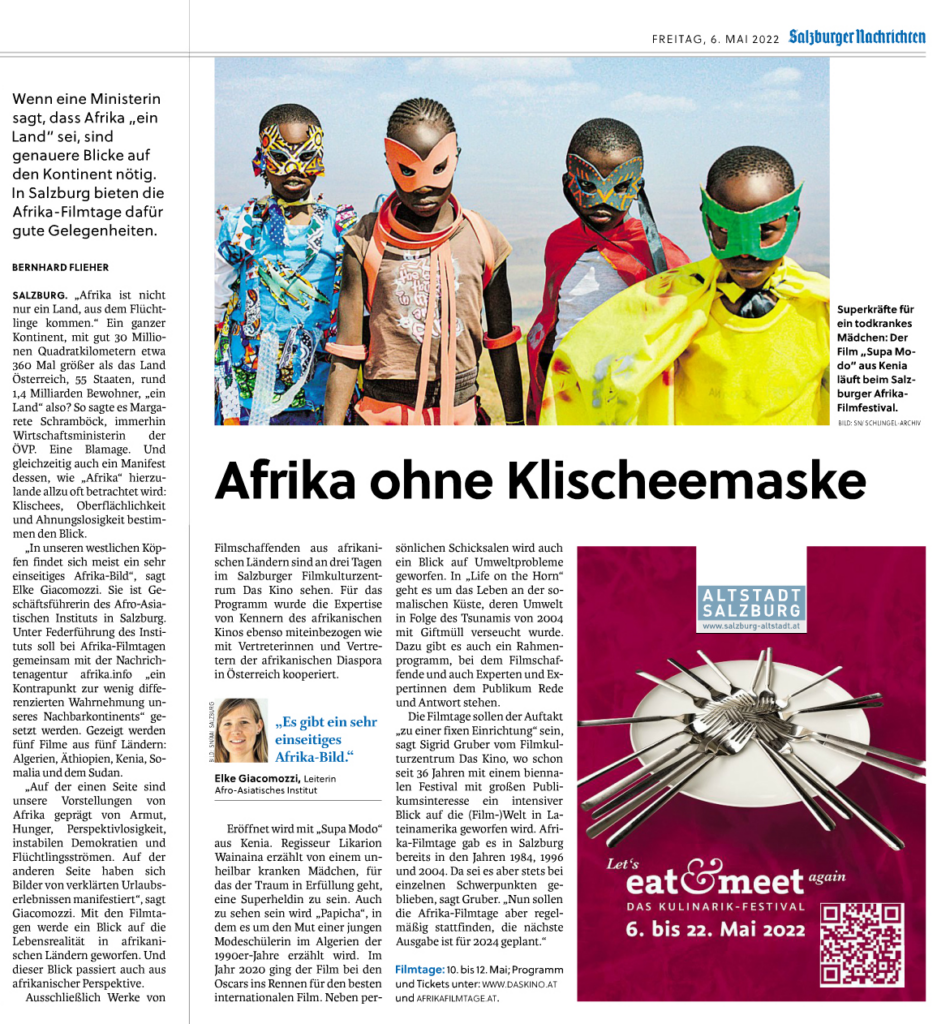 Salzburger Nachrichten: Afrika ohne Klischeemaske - Beitrag über die Afrikafilmtage 2022